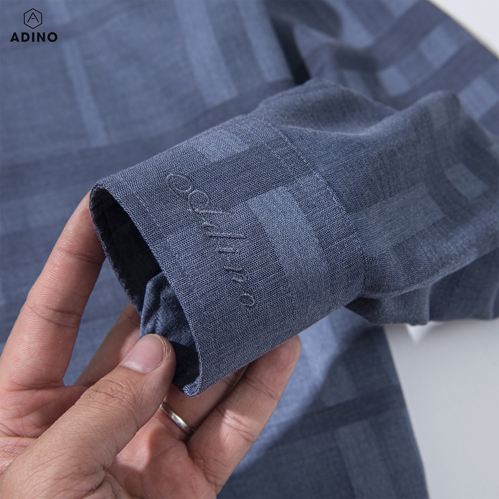 Áo sơ mi nam kẻ BBR màu xanh than ADINO vải bamboo sợi tre mềm mịn dáng công sở slimfit hơi ôm trẻ trung SM12