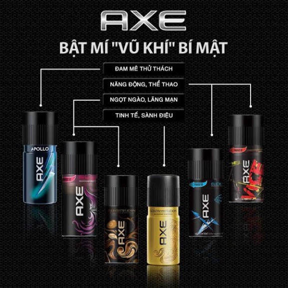 [G02] Xịt nước hoa toàn thân AXE 150ml Apollo  | Black | Gold | Dark | Click | Provoke | Excite | Collision | Musk | Mar