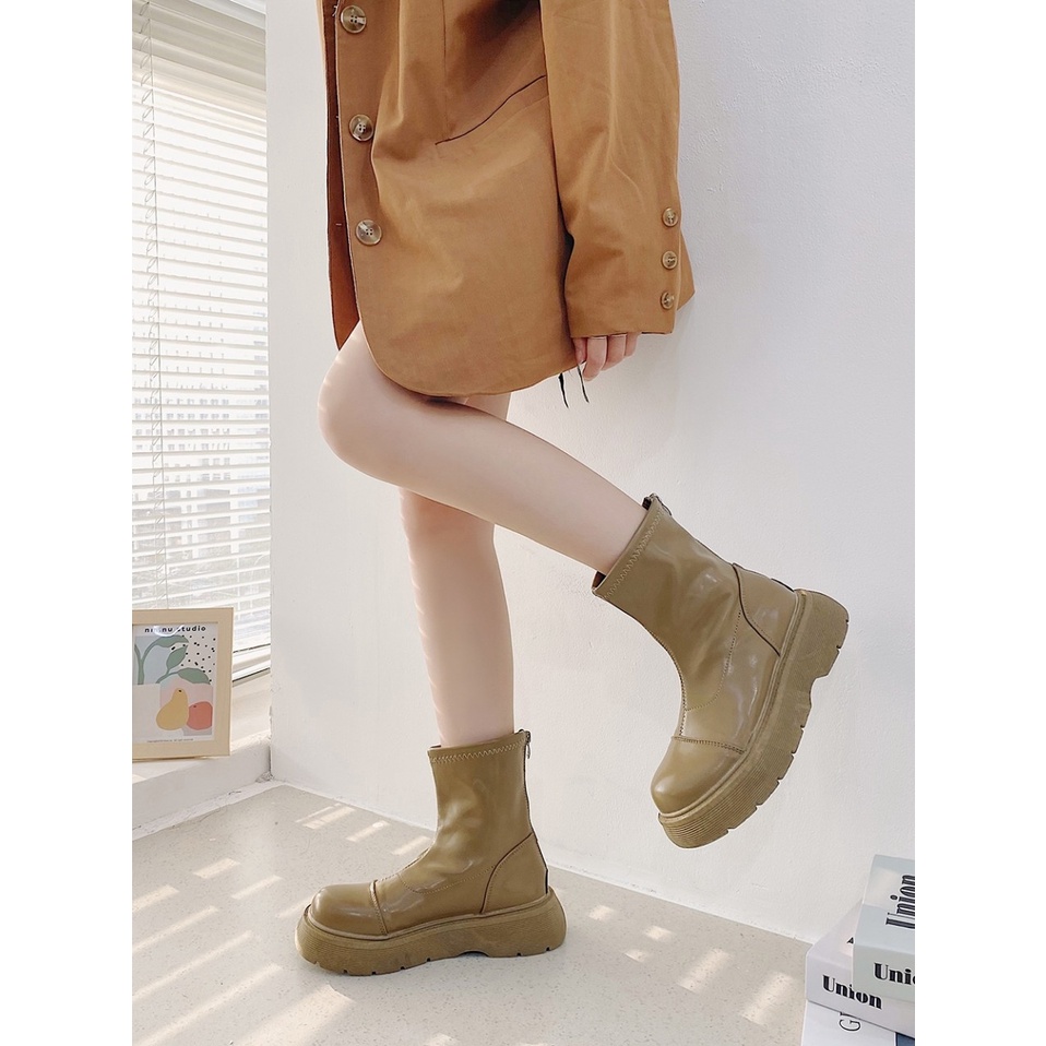 Giày Bốt Nữ Cao Cổ nữ Ulzzang Kéo Khóa zip Buộc Dây Cá Tính Thời Trang Nâng Đế Cao 4cm Mới Hot Đẹp đẹp màu đen trắng nâu