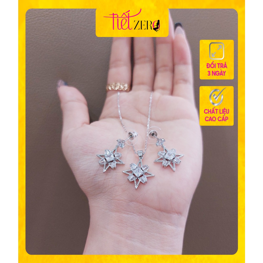 Bộ trang sức ngôi sao nạm pha lê 2 món dây chuyền - bông tai chất liệu hàng Titan cao cấp