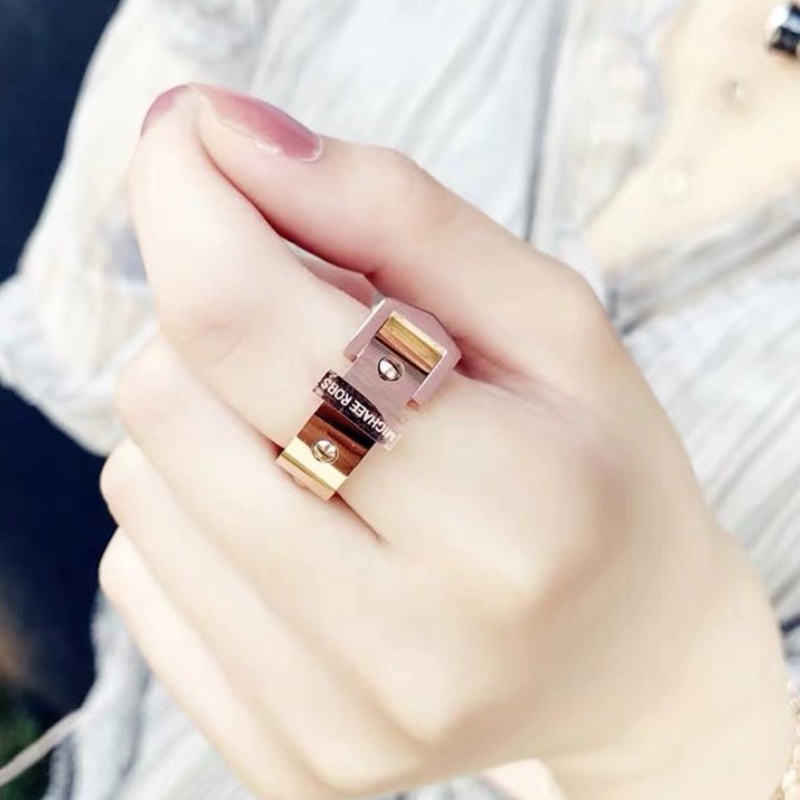 Nhẫn Thắt Lưng Bản Rộng Bằng Thép Titan Không Gỉ 18 Màu Vàng Hồng Chống Nước Không Phai Không Dị Ứng