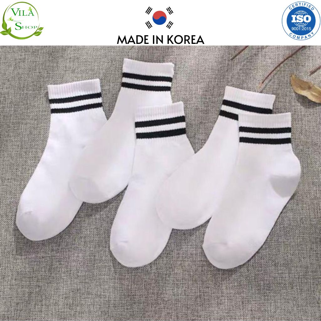 (3 Màu) Tất Vớ Nam Nữ, Tất Thể Thao, Vớ Kẻ Sọc Ngang Chất Liệu Cotton Phong Cách Hàn Quốc