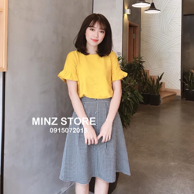 Chân Váy Xòe Kẻ Caro Chân Váy Công Sở Tới Gối