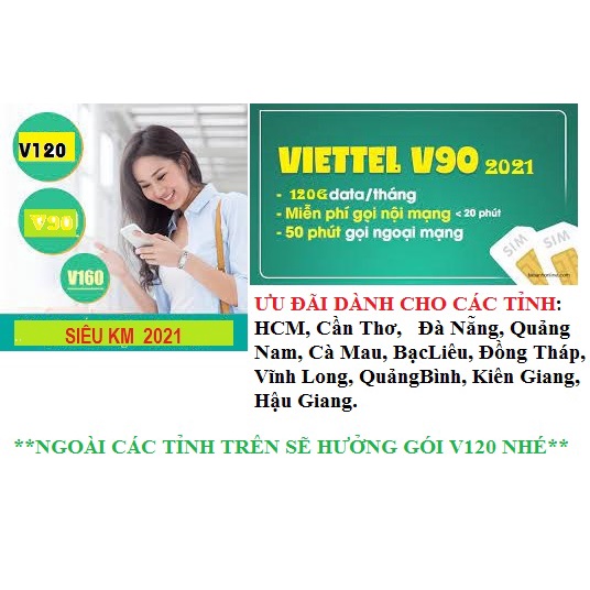 SIM VIETTEL 69.000 4G ĐĂNG KÍ ĐƯỢC GÓI V90 (V120ZTỈNH MIỀN NAM)., NGHE MÃI MÃI KHÔNG CẦN PHÁT SINH TIỀN NẠP HÀNG THÁNG