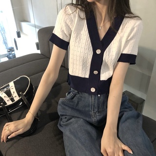 Áo len mỏng freesize dáng croptop cổ V phong cách Hàn Quốc