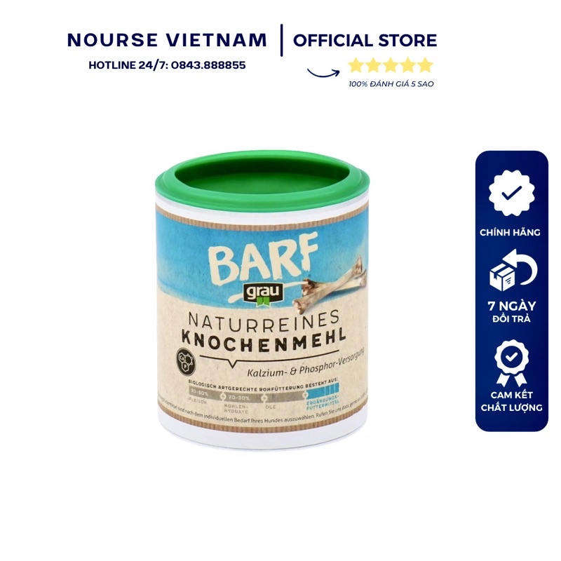 Grau Barf - Bột xương bò bổ sung canxi, hỗ trợ xương khớp cho chó mèo (400gr)