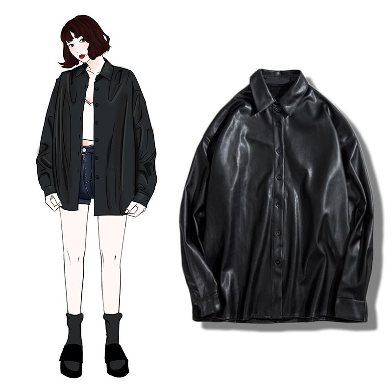 Áo khoác da dáng sơ mi nam nữ chất đẹp lót nhung mỏng