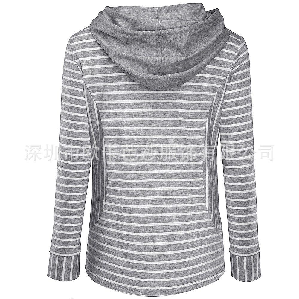 Áo Hoodie Tay Dài Kẻ Sọc Phối Dây Rút Phong Cách Âu Mỹ Thời Trang Thu Đông Mới Cho Nữ 2021