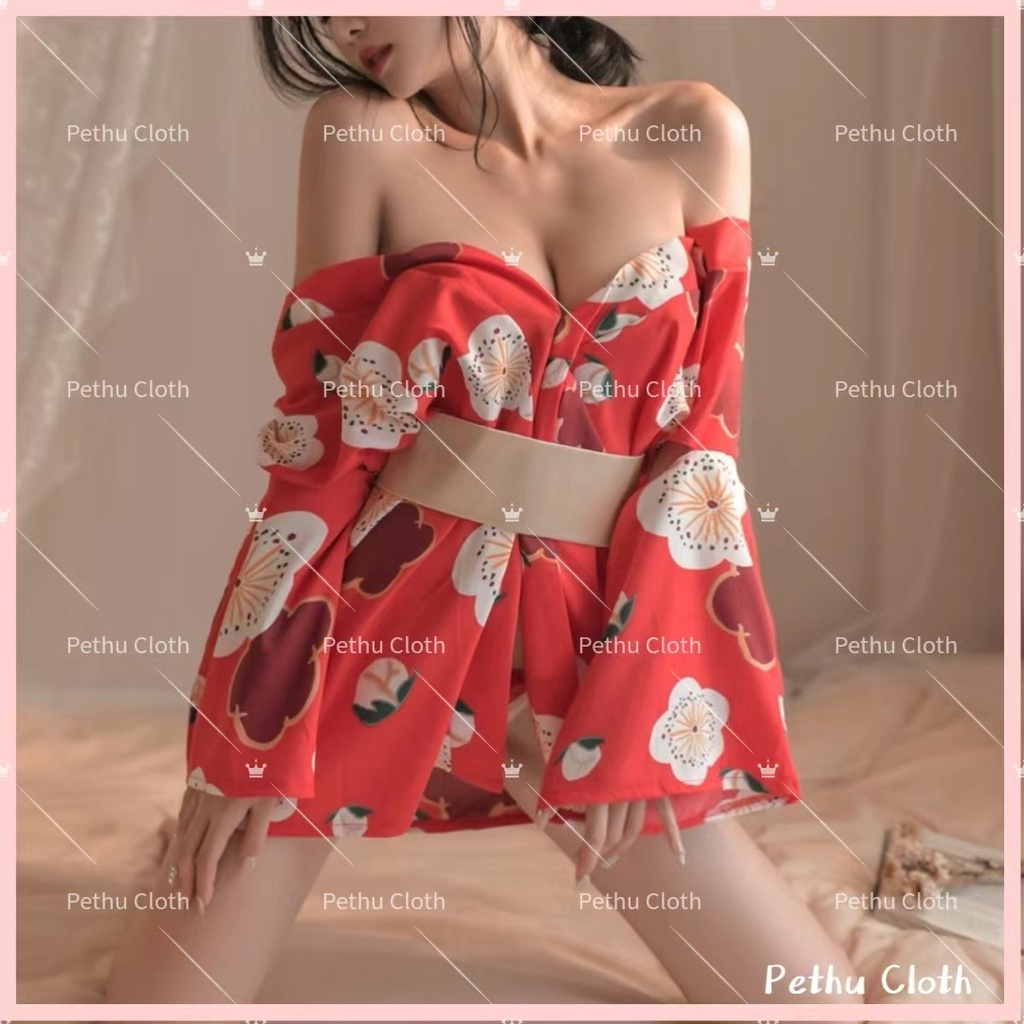 （Q1,HCM) 🤩Đồ Ngủ Sexy🤩Hoạ Tiết Hoa Anh Đào Gợi Cảm Cosplay Đai Nơ Họa Tiết Nhật Bản  40-65kg--024