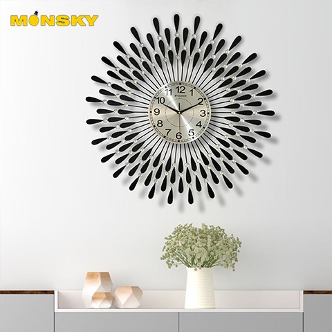 Đồng hồ treo tường MONSKY GCLOCK loại to KT 750mm cao cấp làm từ kim loại sơn tĩnh điện chạy máy kim trôi chuẩn (1801B)