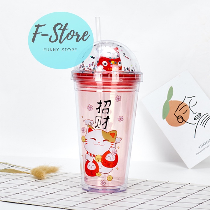 Ly giữ nhiệt mèo chiêu tài 3D siêu dễ thương  450ml