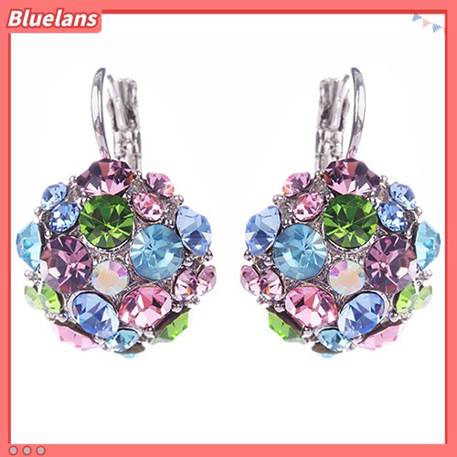 Cặp khuyên tai thiết kế hình cầu đính đá quý nhân tạo nhiều màu sang trọng dành cho nữ