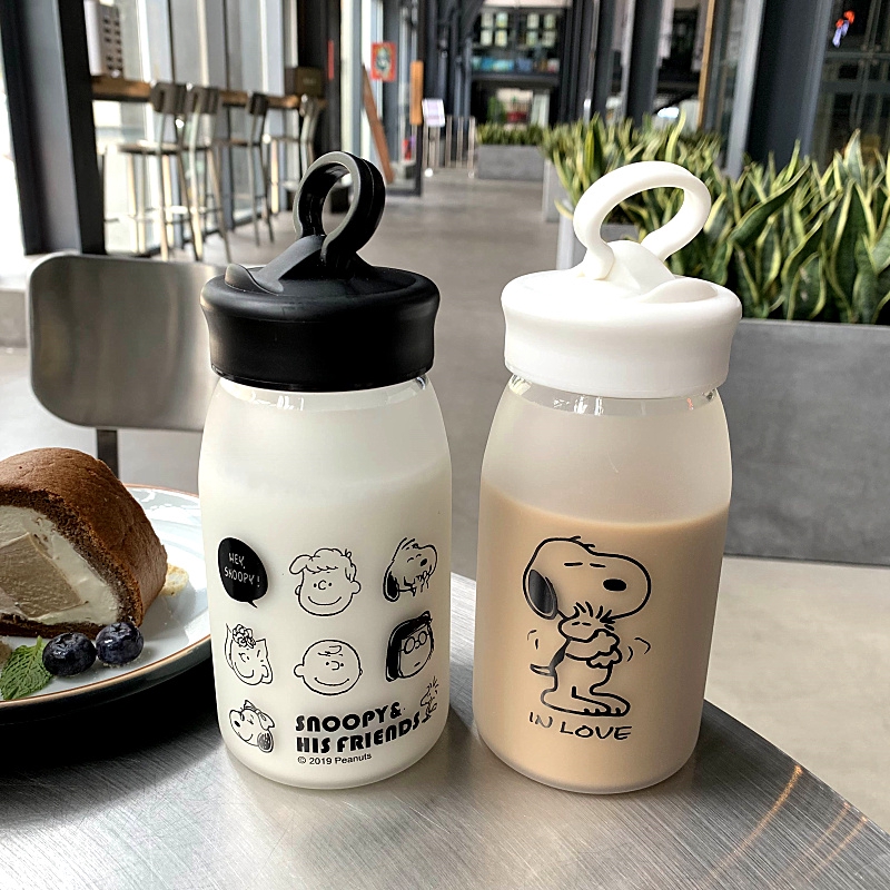 Bình Nước Thủy Tinh In Hình Chú Chó Snoopy Dễ Thương Phong Cách Hàn Quốc