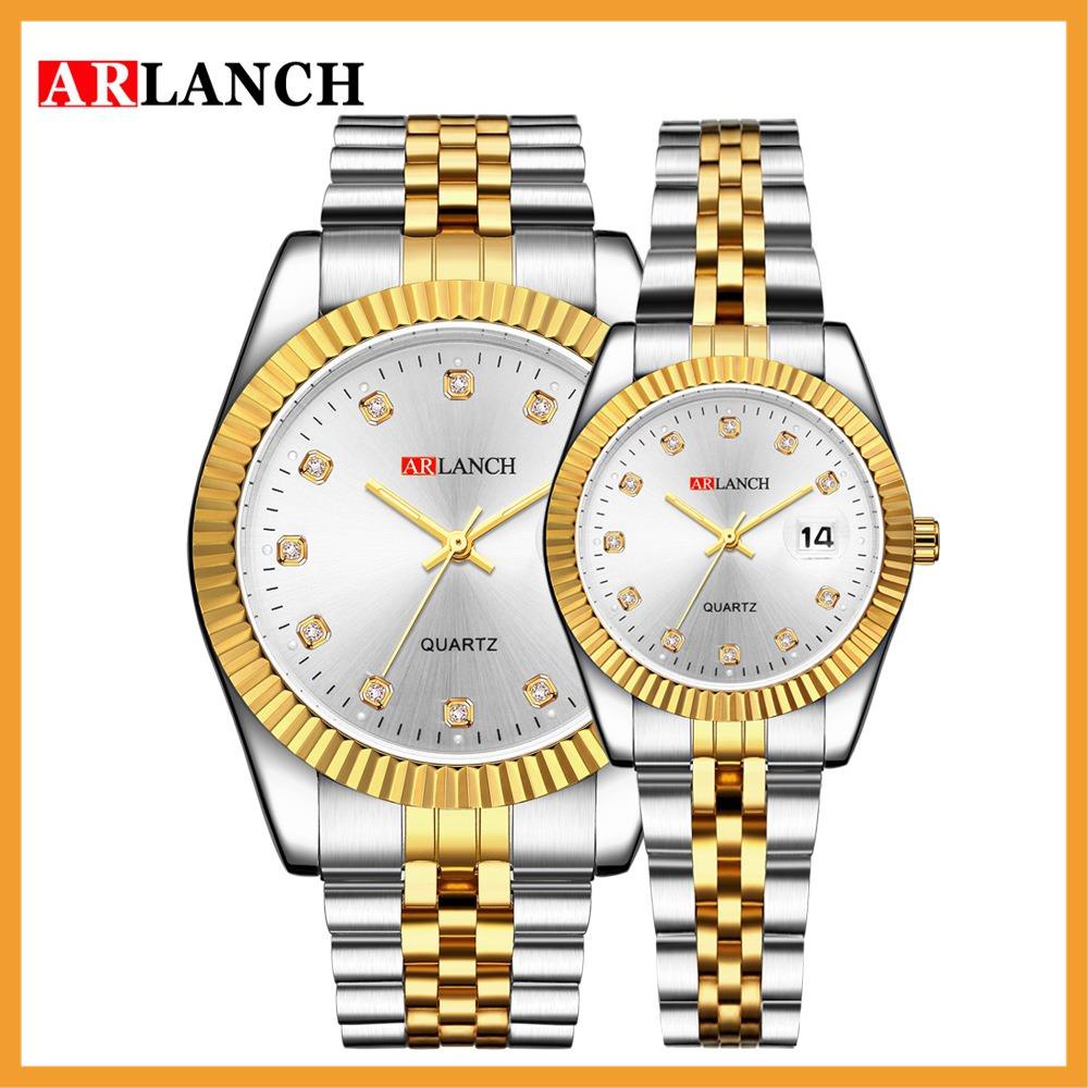 Đồng Hồ Đôi Nam Nữ Đính Đá Chống Thấm Nước Hiển Thị Lịch Thương Hiệu Arlanch