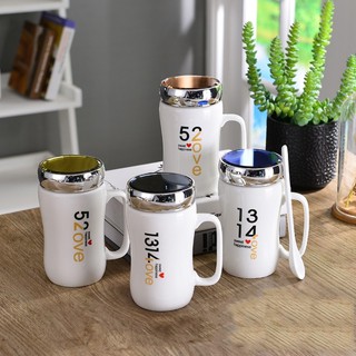 Cốc sứ nắp gương có quai cầm giữ nhiệt
