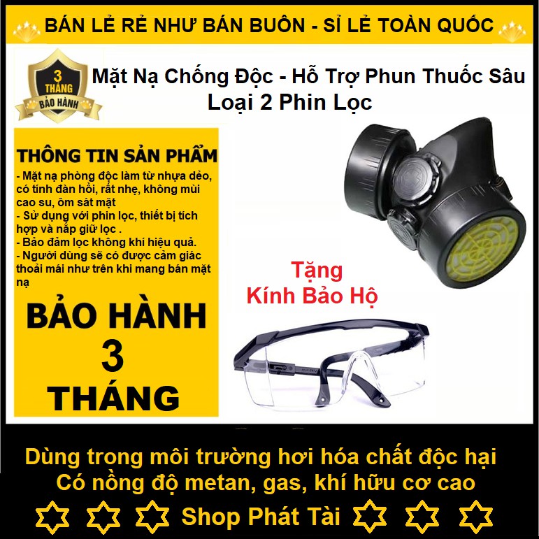 Mặt Nạ Phòng Độc - Chống Khói Có Kính - Hỗ Trợ Phun Thuốc Trừ Sâu - Hàng Việt Nam Chất Lượng Cao