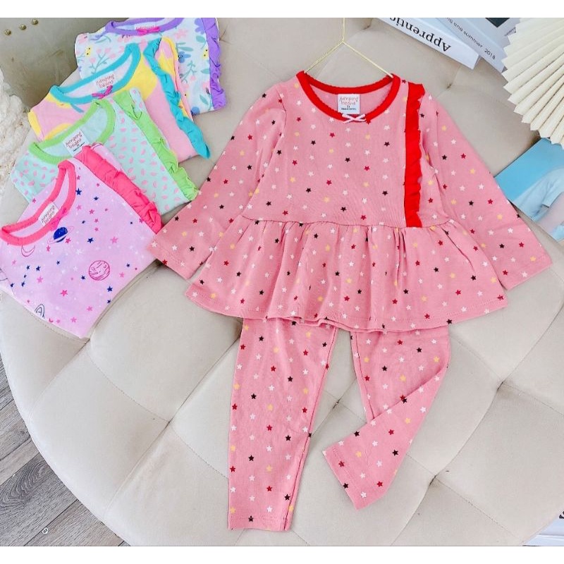 Bộ Dài Tay Bé Gái Bánh Bèo cotton xuất dư chất đẹp