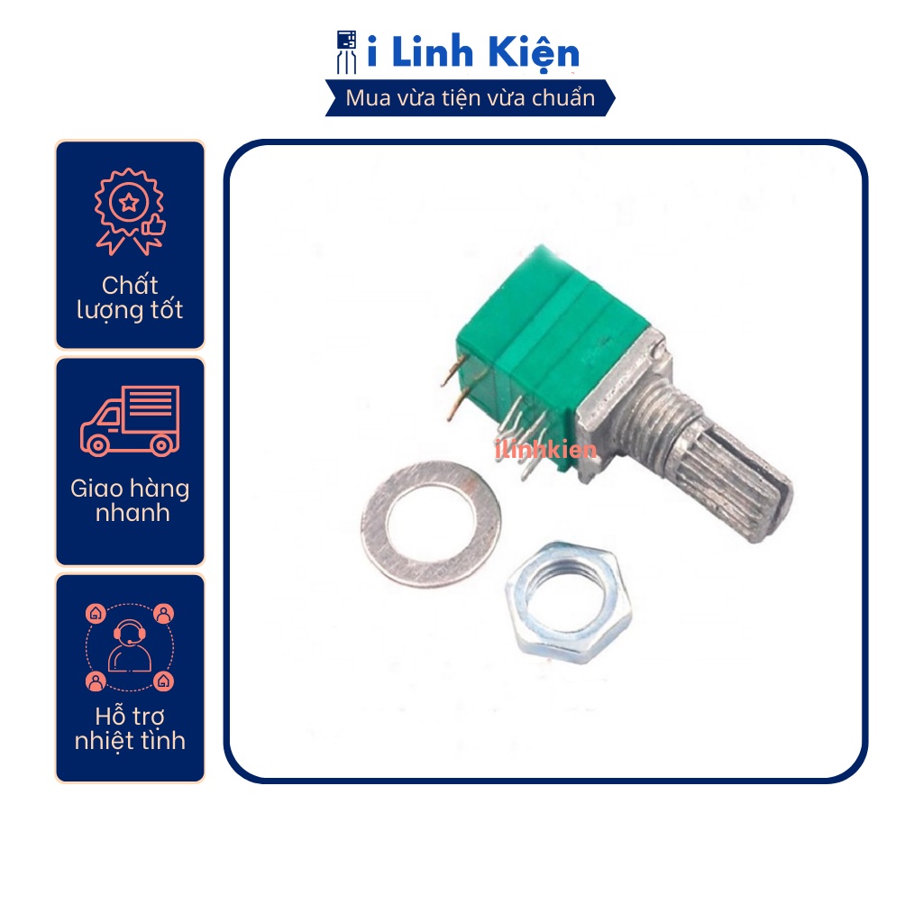 Chiết áp công tắc đôi RV097NS xanh 8 chân 10K - 100K chất lượng tốt
