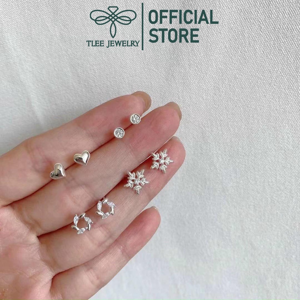Khuyên tai bạc nữ TLEE lá xoáy tròn đính đá kiểu cách TleeJewelry B0291