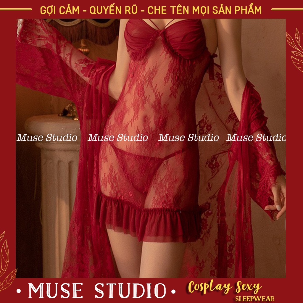 Áo choàng ngủ, Áo choàng tắm vải ren xuyên thấu mềm mại kèm đai (không kèm váy) MUSE STUDIO