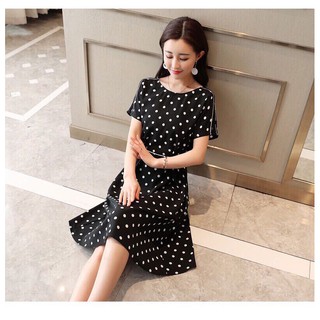 [niceshop1] Đầm xòe đen chấm bi tay cánh dơi
