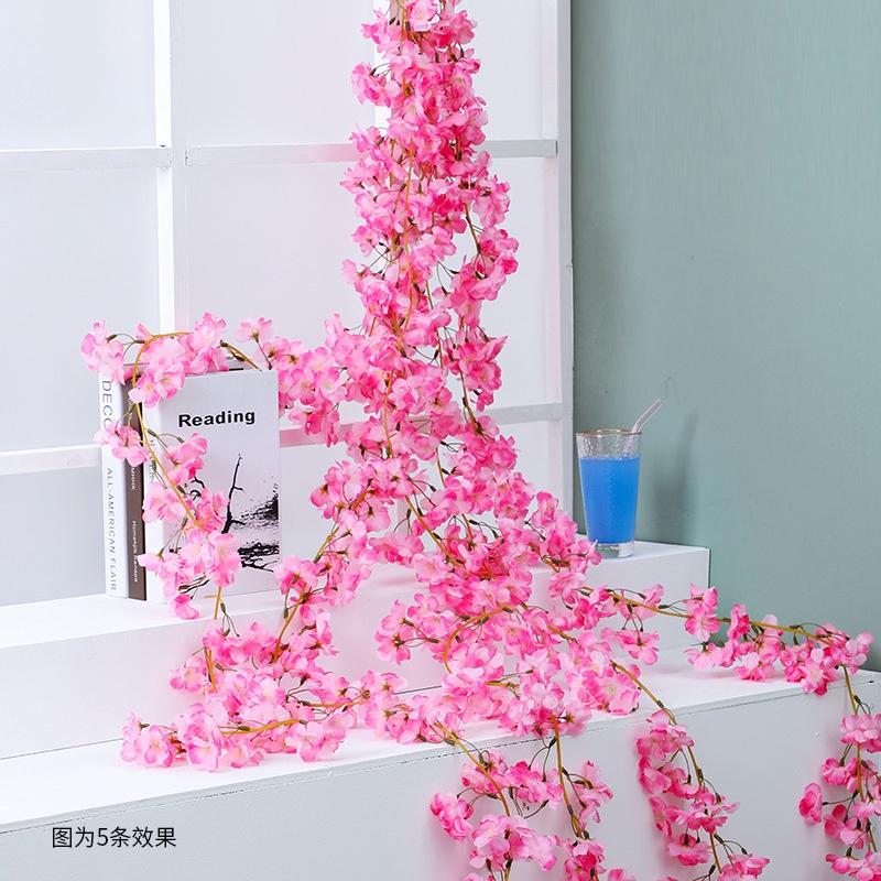 Dây Hoa Anh Đào Lụa 135 Bông Trang Trí Tường Tiệc Cưới