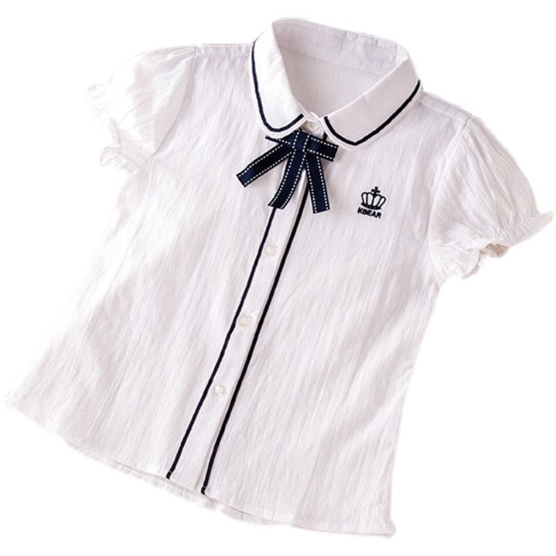 Áo Sơ Mi Trắng Tay Ngắn Phong Cách Hàn Quốc Thời Trang Cho Bé Gái