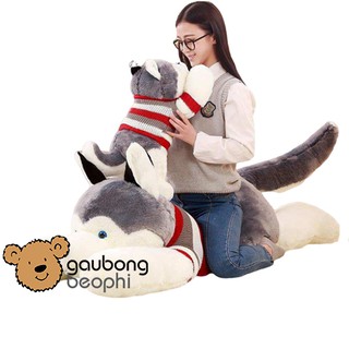 Gấu bông gối ôm chó husky, chó alaska mặc áo len quà tặng bạn gái shop gấu bông béo phì