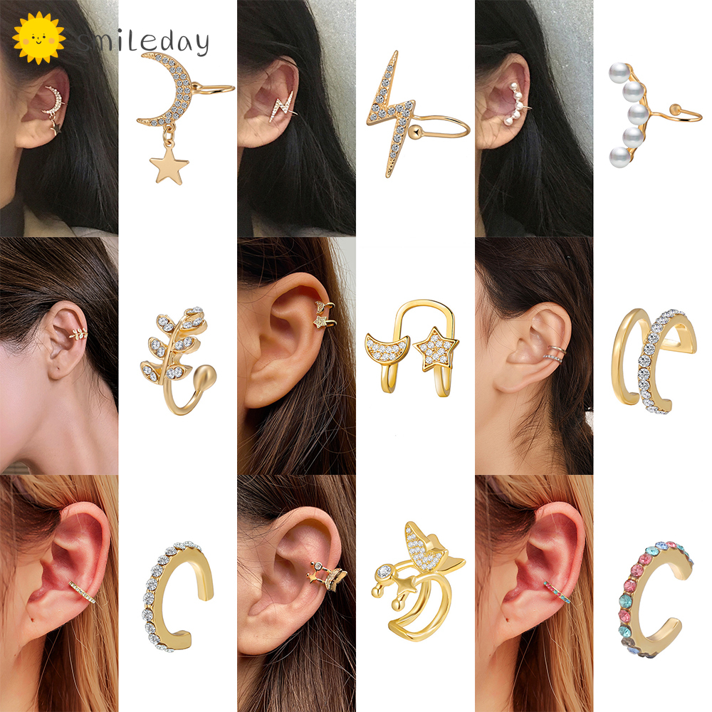 Hoa Tai Hình Ngôi Sao Mặt Trăng Đính Pha Lê Phong Cách Hàn Quốc