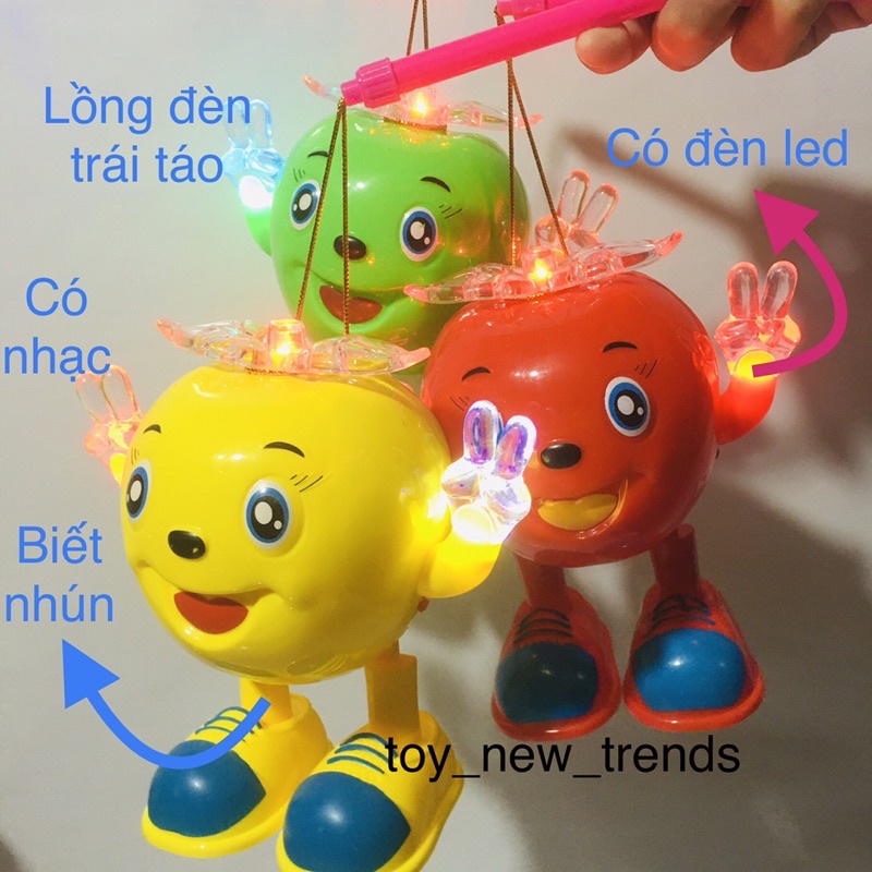 Lồng đèn trung thu,hình trái táo .Có nhạc ,đèn nhấp nháy, có tay cầm, màu sắc nét. Đồ chơi hót năm 2022 cho bé yêu