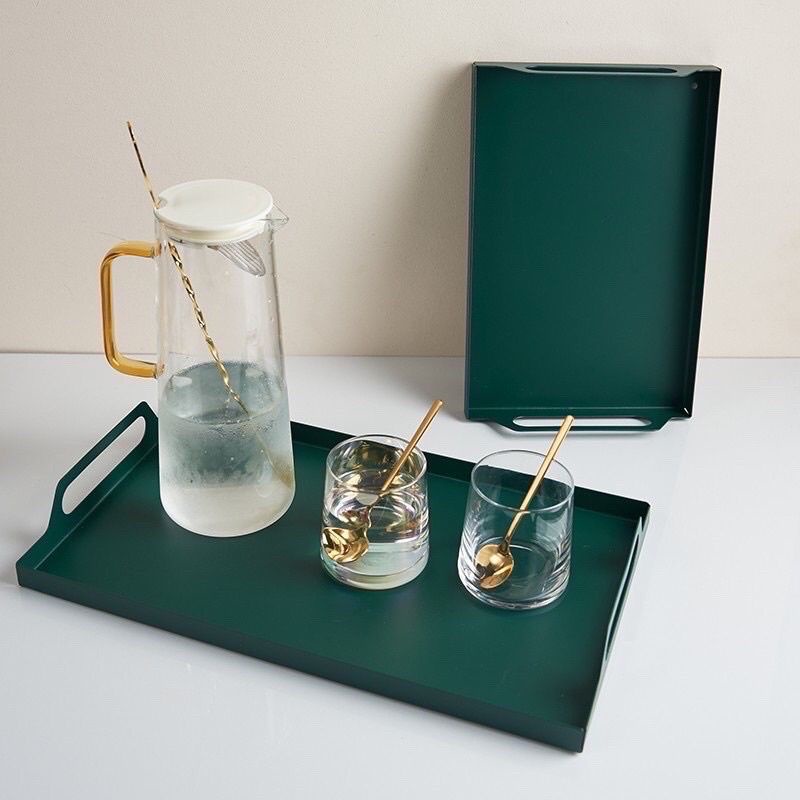 Khay Trà INOX, Khay đựng ấm chén phủ sơn xanh
