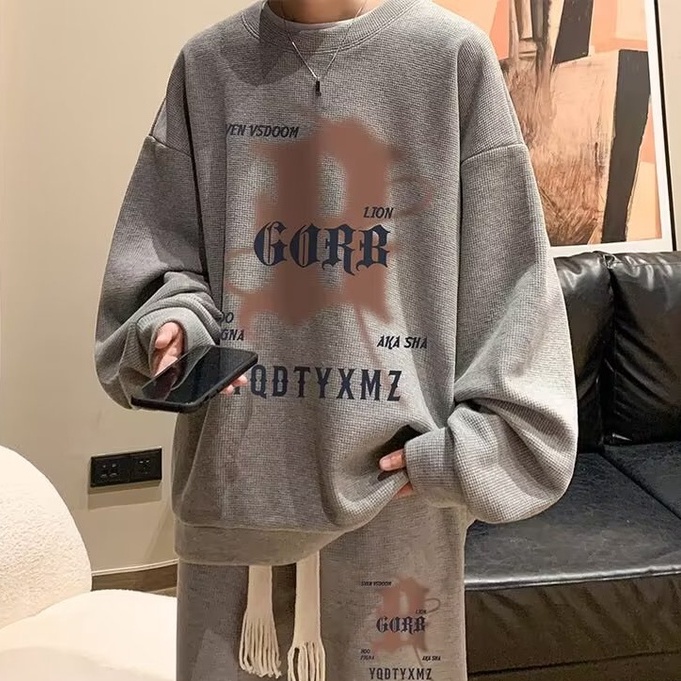 Mới Set áo sweater  + Quần ống rộng Thời Trang đồ bộ nam Hàn Quốc bộ quần áo nam Dành bộ Nam Nữ