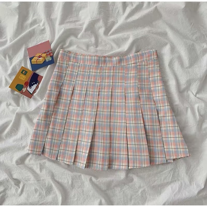 Chân váy ngắn xếp ly kẻ caro phong cách nữ, cạp cao, aimeecloset.vn ảnh thật | BigBuy360 - bigbuy360.vn