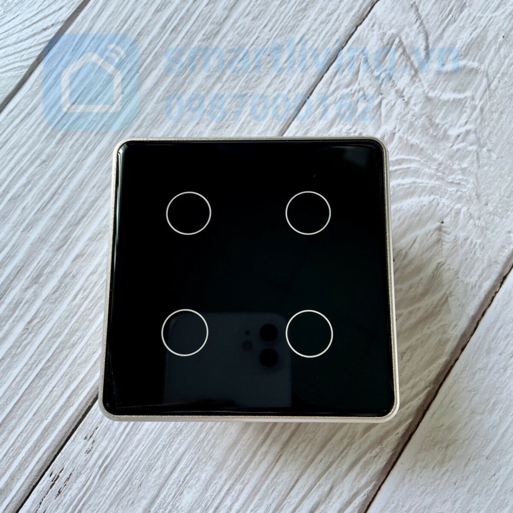 Công tắc Tuya Zigbee vuông 1 2 3 4 nút cao cấp viền nhôm vàng đủ dây LN