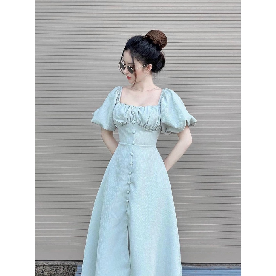 Đầm nữ cổ vuông tay phồng nút bọc nữ tính Mity Dress
