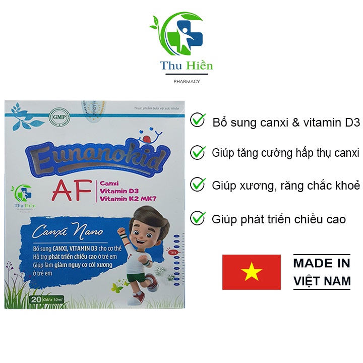 Canxi cho bé và vitamin D3 k2 mk7  Eunanokid AF tăng cường hấp thụ canxi, giúp xương răng chắc khoẻ