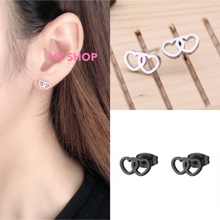 bông tai titan trái tim đôi lồng thép y tế không dị ứng- bông tai nam nữ -khuyên không gỉ