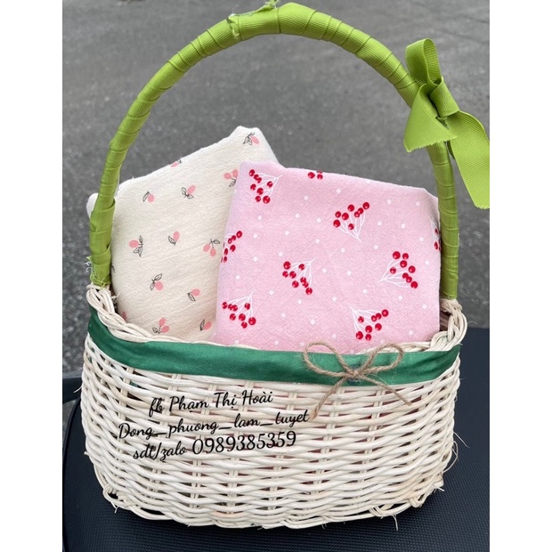 vải thô đũi cara 100% cotton mềm mát cành quả hồng siêu xinh