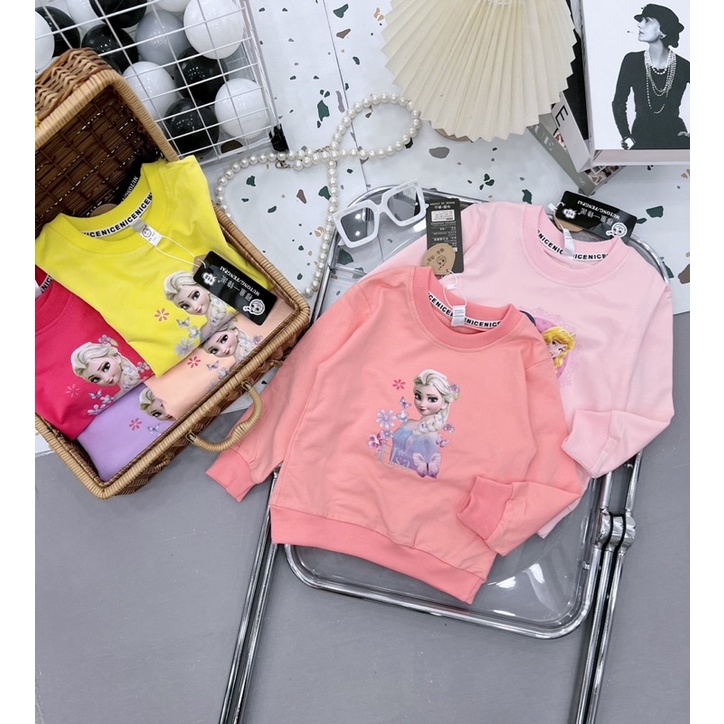 (jean baby) Áo da cá dài tay hàng qc in hình công chúa cho bé gái (15-25kg)