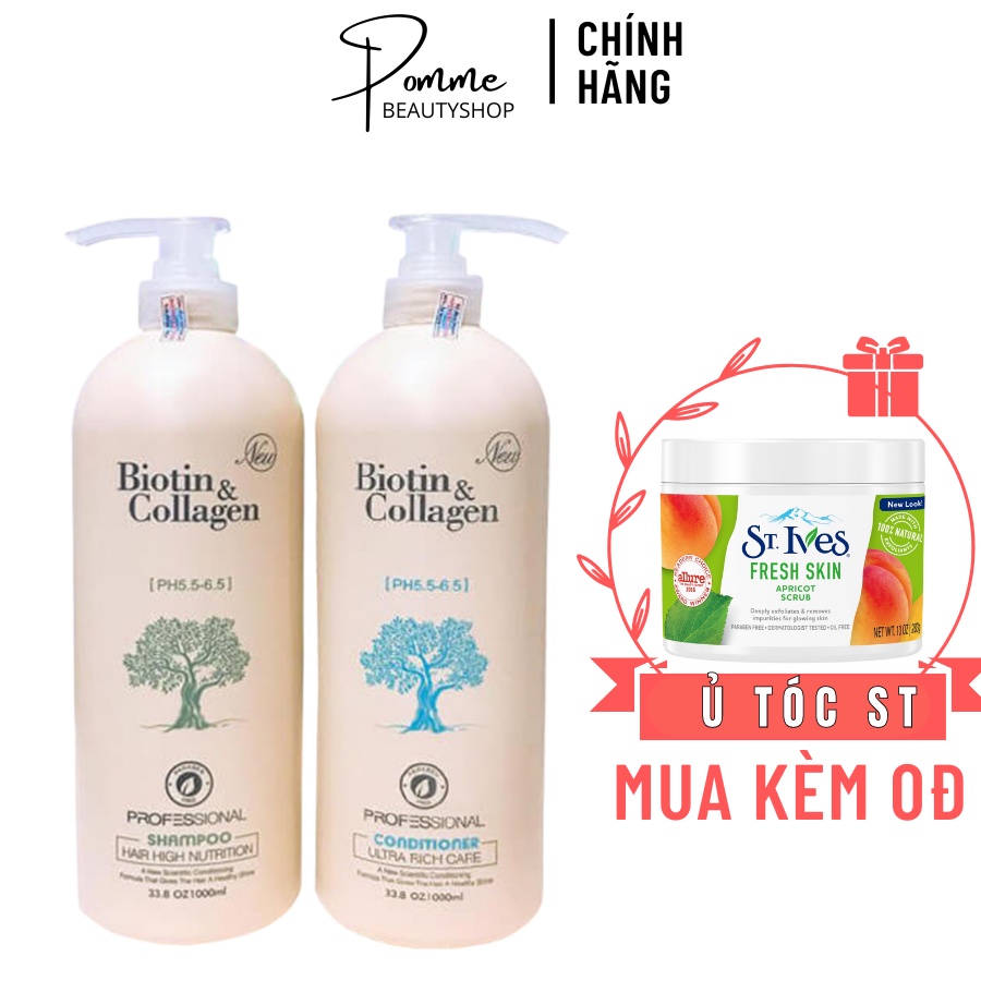 Combo Gội Xả BIOTIN TRẮNG 1000ml (tặng kèm ủ ST.IVES)