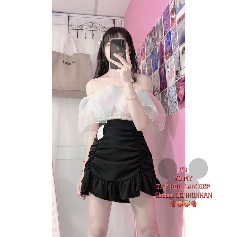 Set chân váy đuôi cá + áo bẹt vai rainbow
