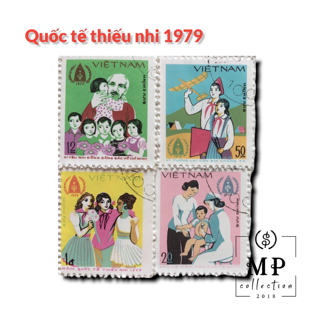 Bộ tem sưu tầm xưa Năm quốc tế thiếu nhi Việt Nam 1979 4 con.Có Mộc.