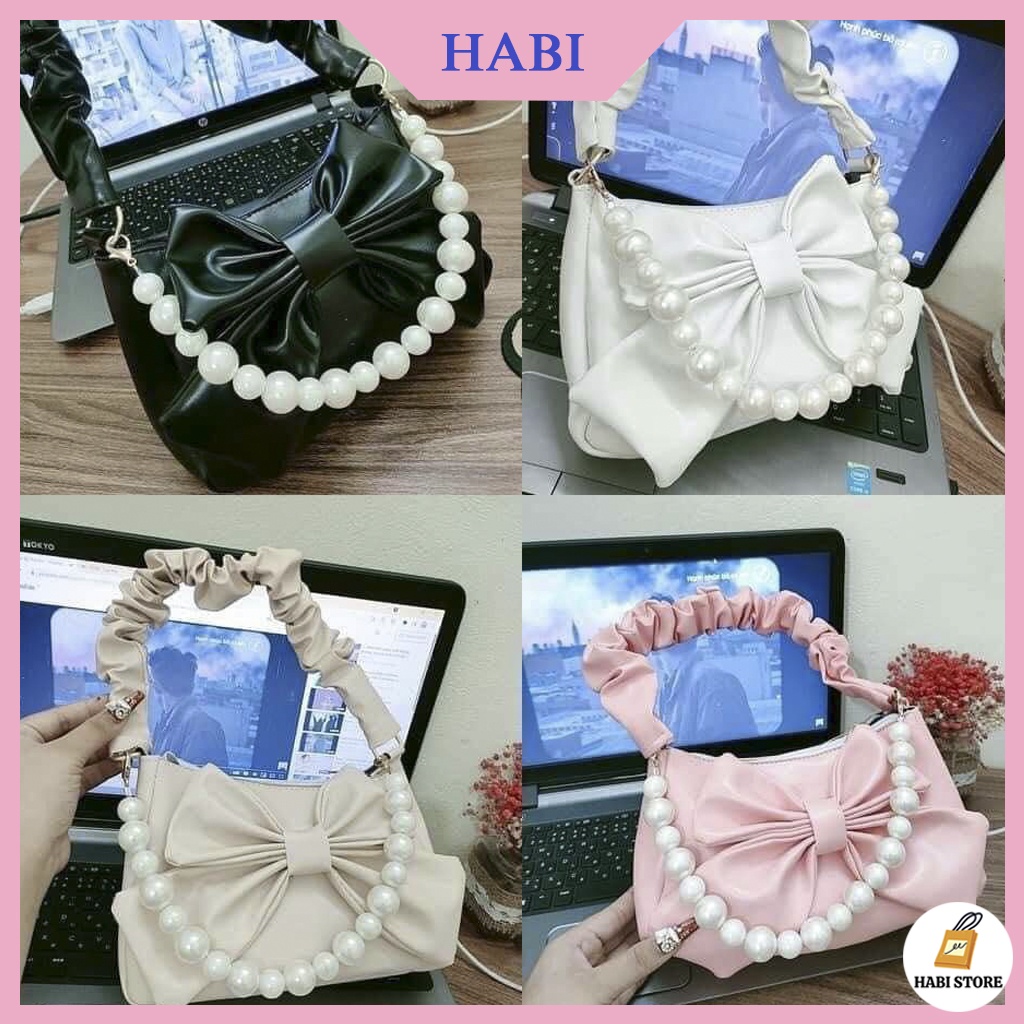 Túi Đeo Vai Kẹp Nách Quai Rúm Hình Nơ Kèm Chuỗi Hạt Siêu Xinh, Túi Xách Nữ Phong Cách Thời Trang Hàn Quốc M48