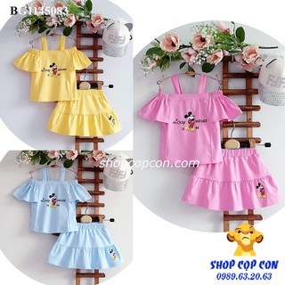 Bộ váy áo rớt vai hình mickey cho bé gái từ 18-28g