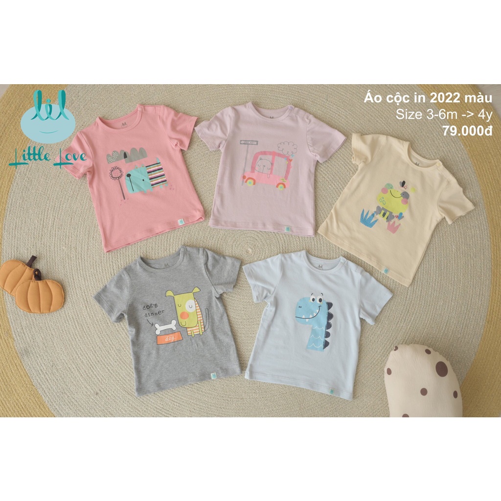 [Mã BMTTC60K giảm đến 60K đơn 50K] Áo cộc cotton cho bé trai và bé gái từ 3m đến 4 tuổi little love (LAC02)