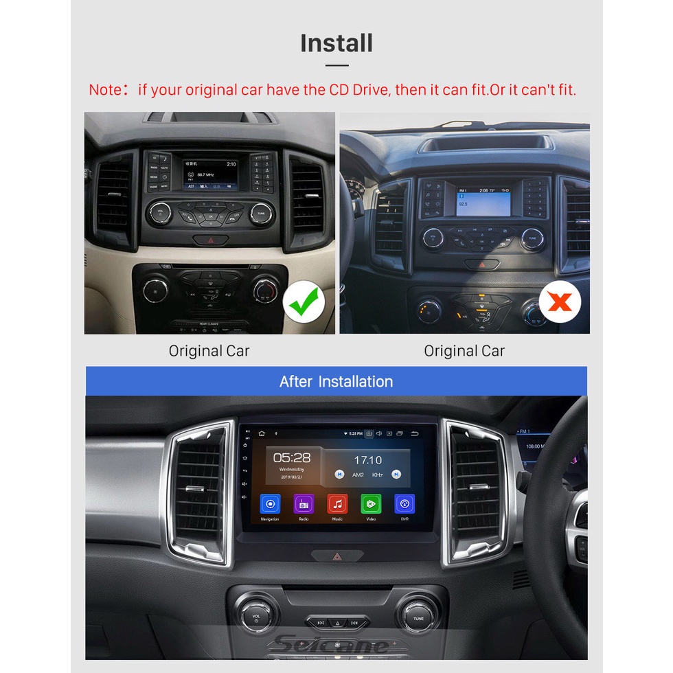 Mặt dưỡng màn hình DVD android 9” 10” FORD RANGER 2006-2011 2012-2015 2016-2019 2020 2021 cắm jack nguồn Zin