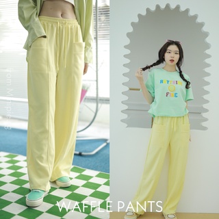 Quần Dài Waffle Pants Ống Rộng Màu Vàng Pastel - Minipie