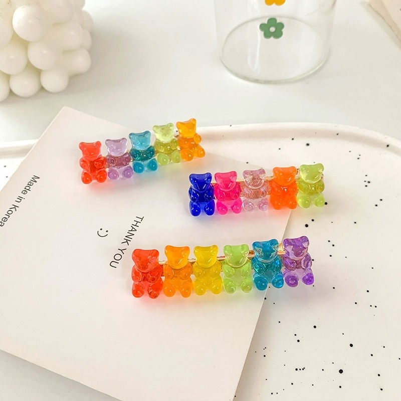 Kẹp Tóc Hình Trái Tim / Gấu Màu Sắc Kẹo Ngọt Xinh Xắn Cho Bé Gái