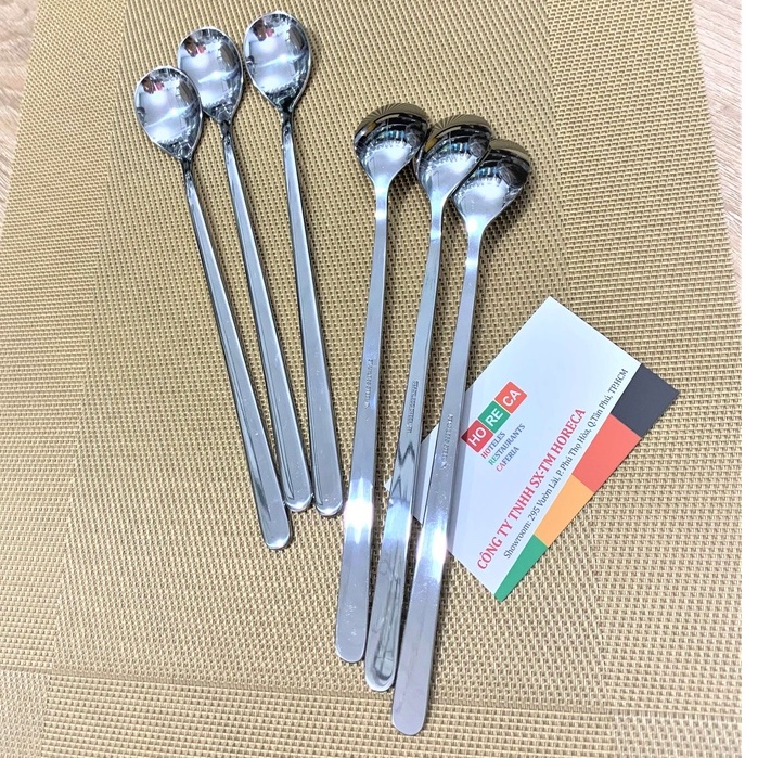 Bộ 6 muỗng cà phê đá dài trơn inox cao cấp dài 19cm và 21cm