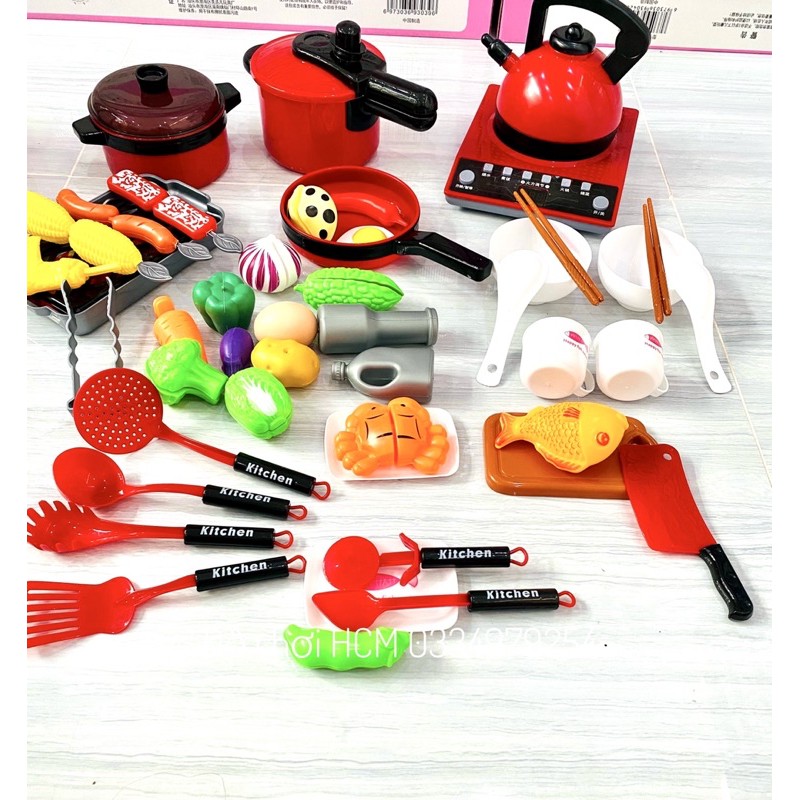 [52 MÓN KÍCH THƯỚC NHƯ THẬT] Bộ đồ chơi nấu ăn 52 chi tiết có thiết kế bếp như đồ thật dành cho bé thích nấu ăn nhà bếp